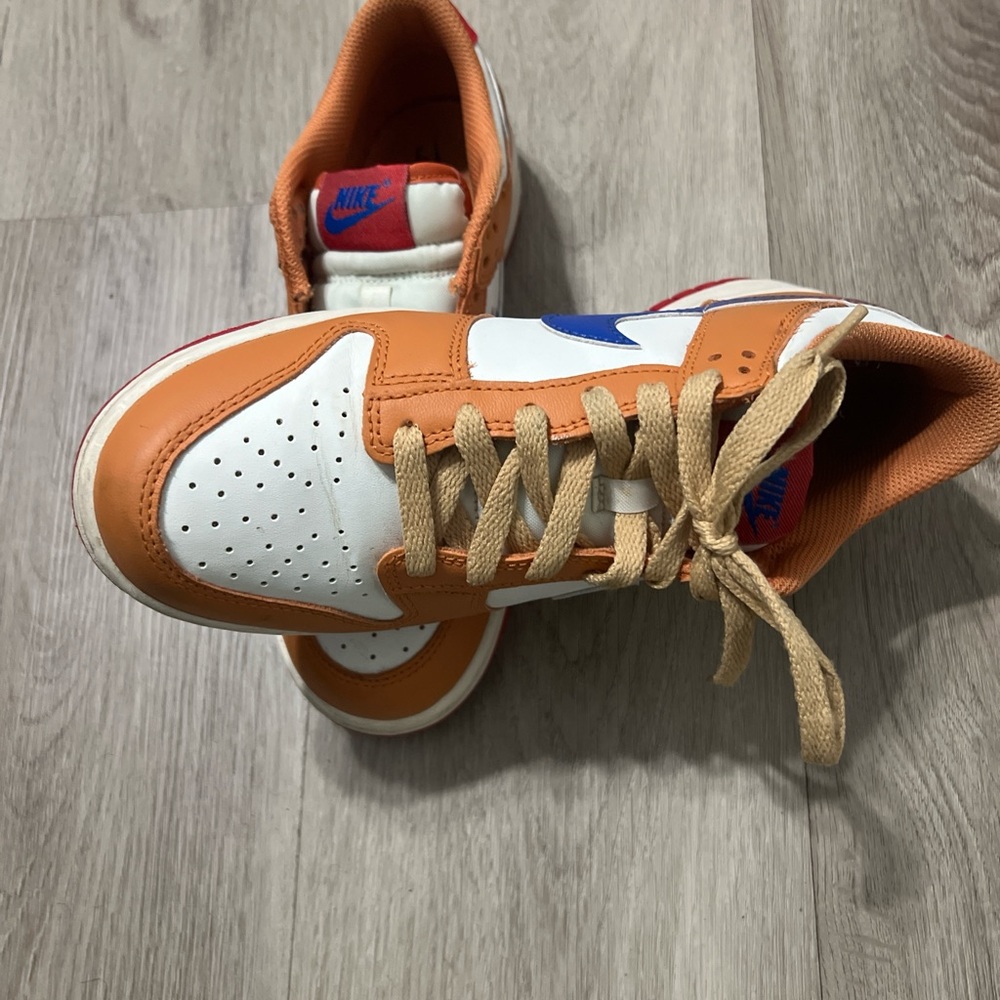 Nike White and Orange Sneakers with Blue Swoosh